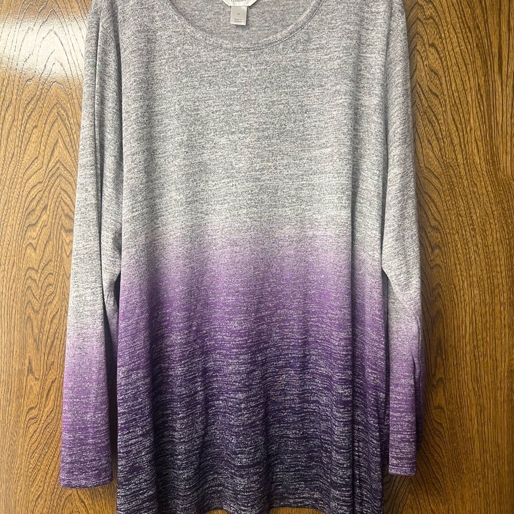 CJ Banks Gray and Purple Gradient Top
